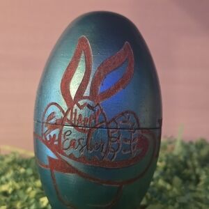 Easter Egg , Wood Engraved, Hand Painted. 31/2"x 3"wide